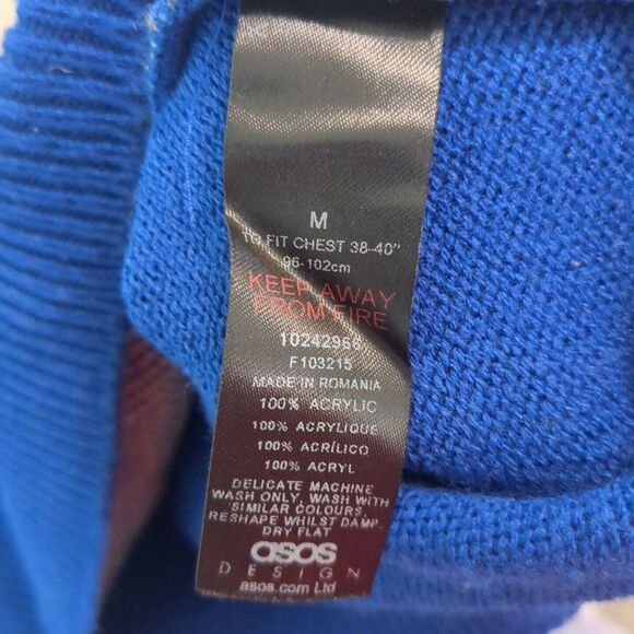 Japanese Style/ Kanji Writing Oversized Crewneck Bright Blue Knit Sweater medium - Picture 7 of 7